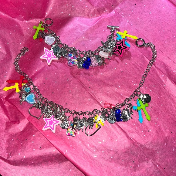 Silver Charm Bracelet with Necklace. Junk style - Picture 12 of 12